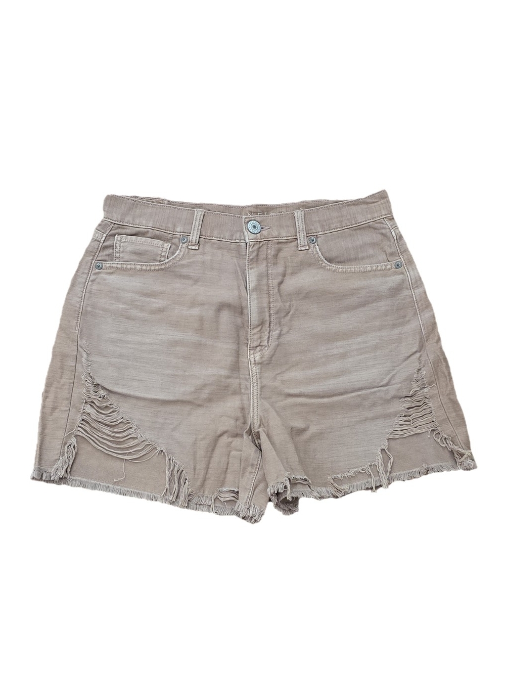 American Eagle Outfitters Distressed High-Rise Jean Shorts in Taupe
